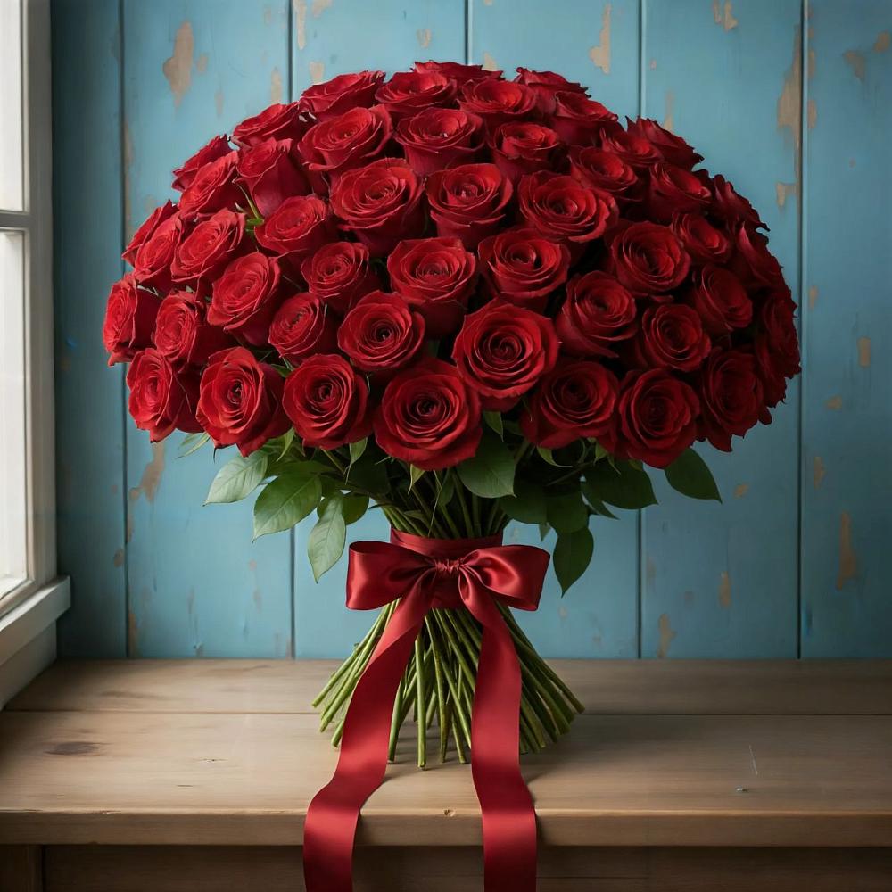 Букет Красные розы Блэк Меджик в Вершину Тёи