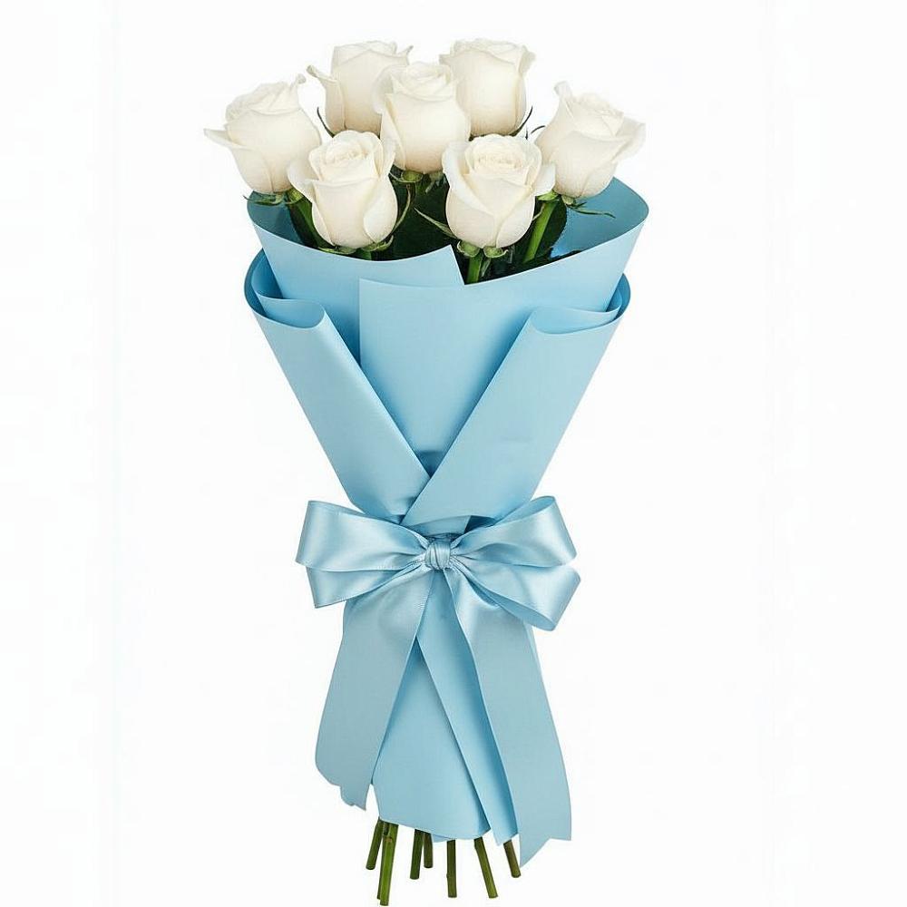 Букет 7 белых роз Проуд в Вершину Тёи