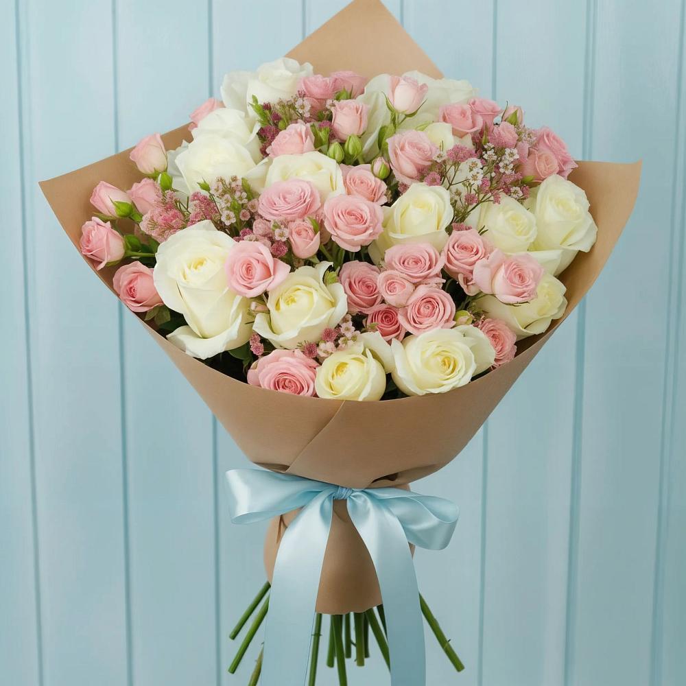 Букет цветов из: Розы в Вершину Тёи