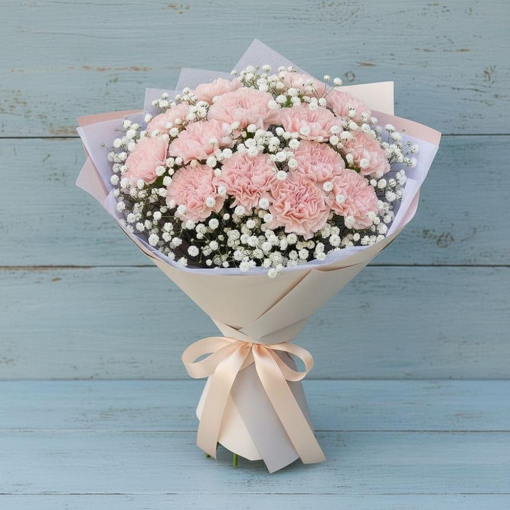 Букет цветов из: Гвоздики в Вершину Тёи