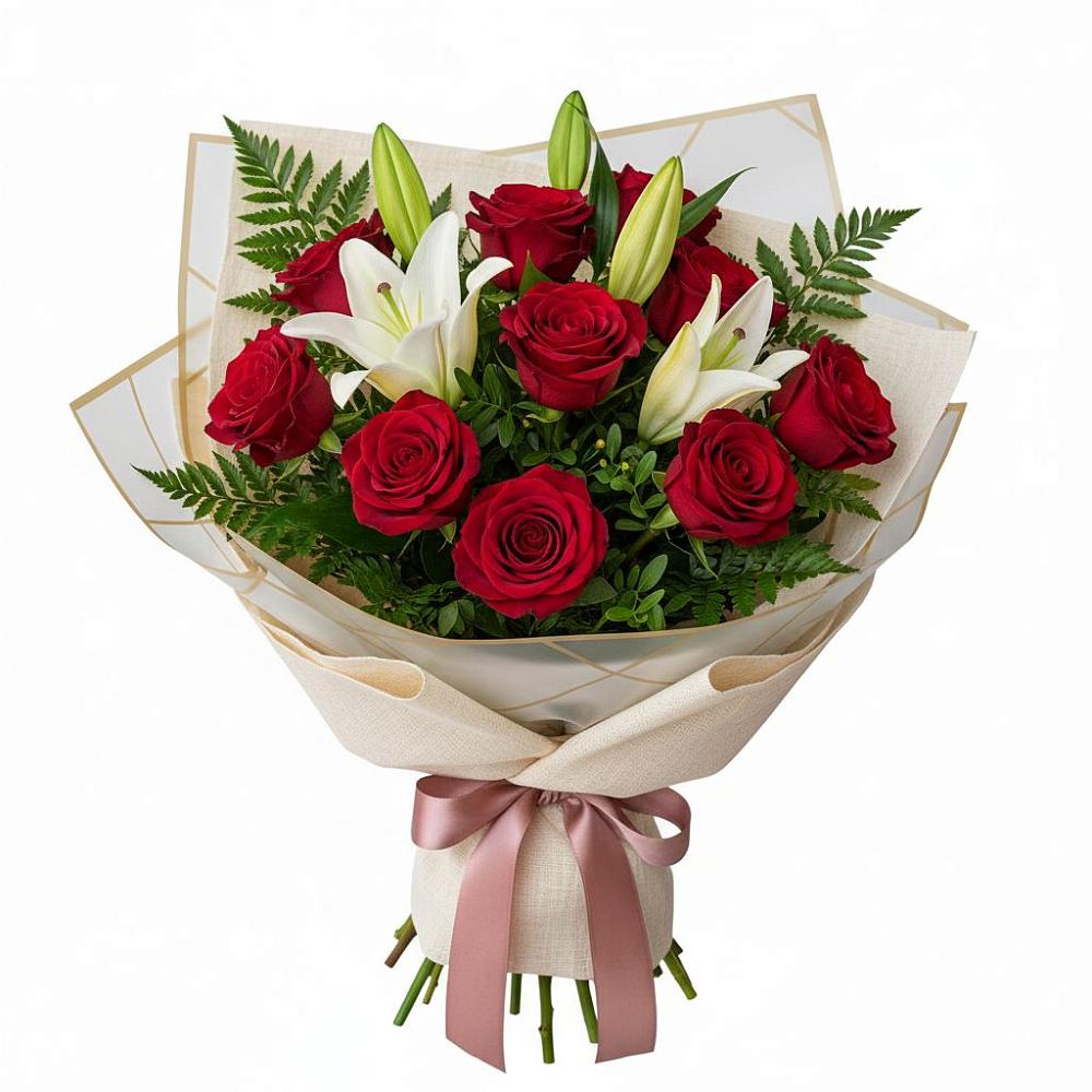 Букет цветов из: Лилии и Розы в Вершину Тёи