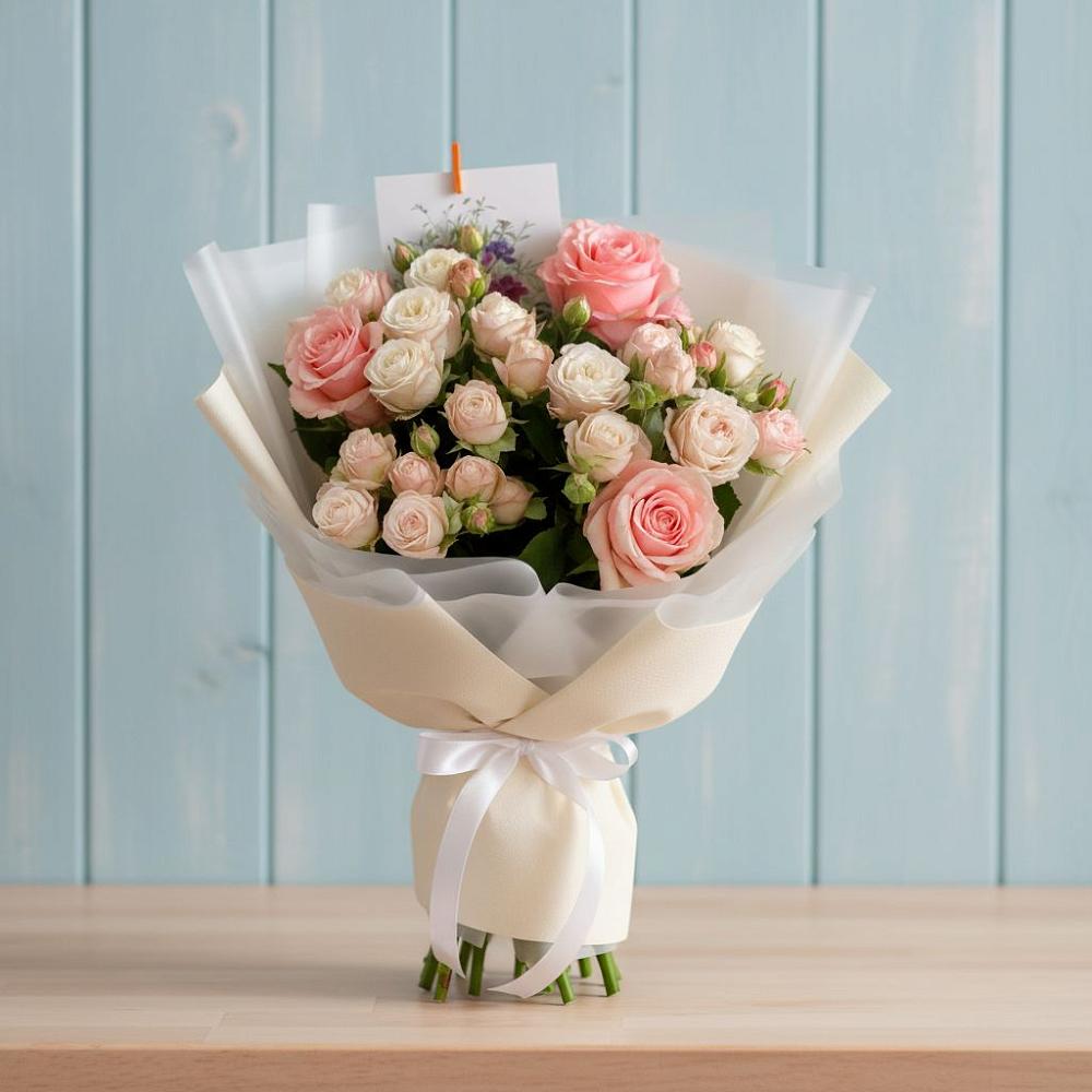 Букет цветов из: Розы в Вершину Тёи