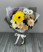 Букет цветов из:  Розы, Герберы и Хризантемы в Вершину Тёи