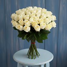 Букет 51 Белая роза Эдлесс Лав в Вершину Тёи