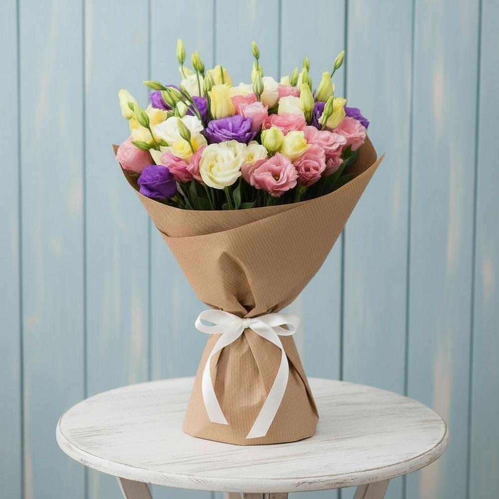 Букет цветов из: Лизиантусы в Вершину Тёи