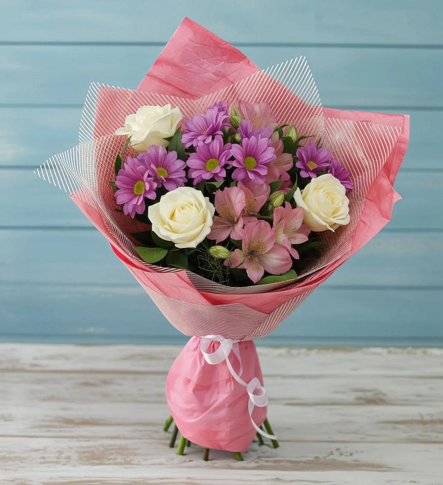 Букет цветов из: Герберы в Вершину Тёи