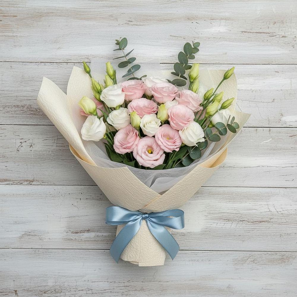 Букет цветов из: Лизиантусы в Вершину Тёи